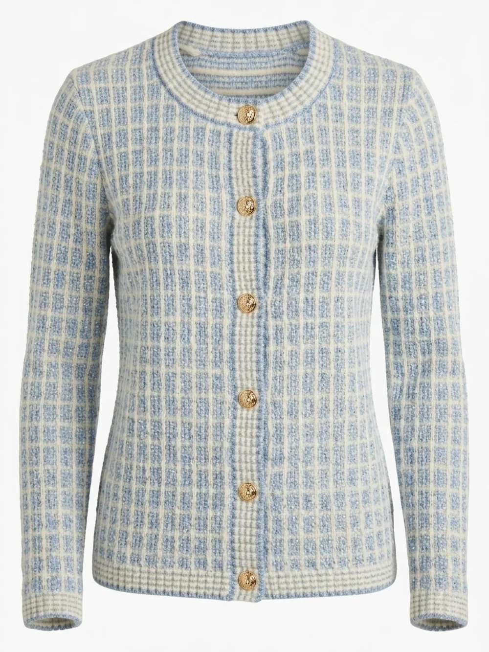 Talbots Light Blue & White Tweed Button Cardigan